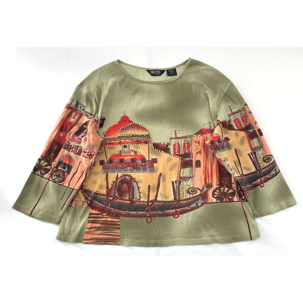 Take Two Clothing Co Women's 1X Italy Gondola Embellished 3/4 Sleeve Top